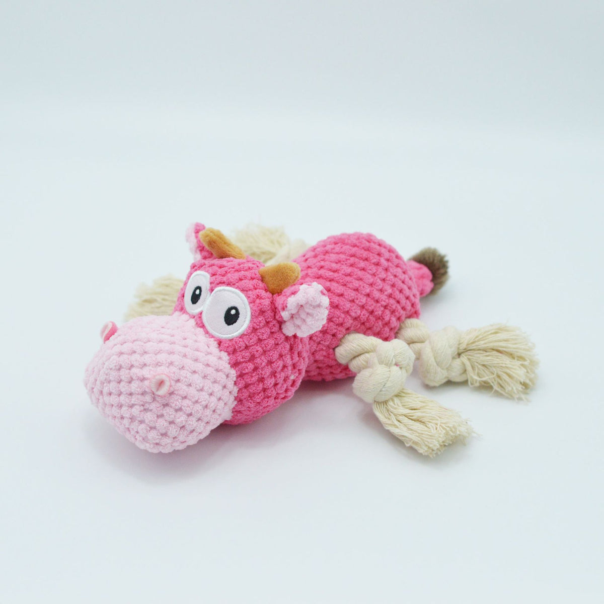 Pink squeaky hippo rope toy