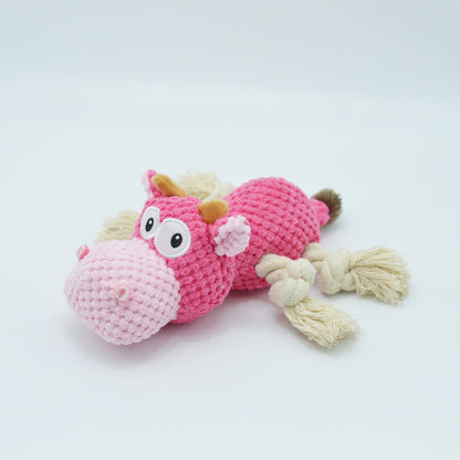 Pink squeaky hippo rope toy