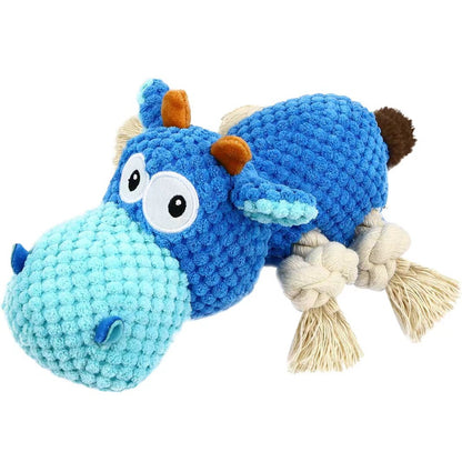 Blue squeaky hippo rope toy