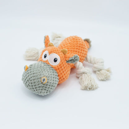 Orange squeaky hippo rope toy