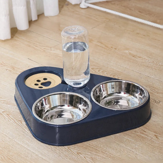 Navy double bowl stand with water dispenser on a timber floor